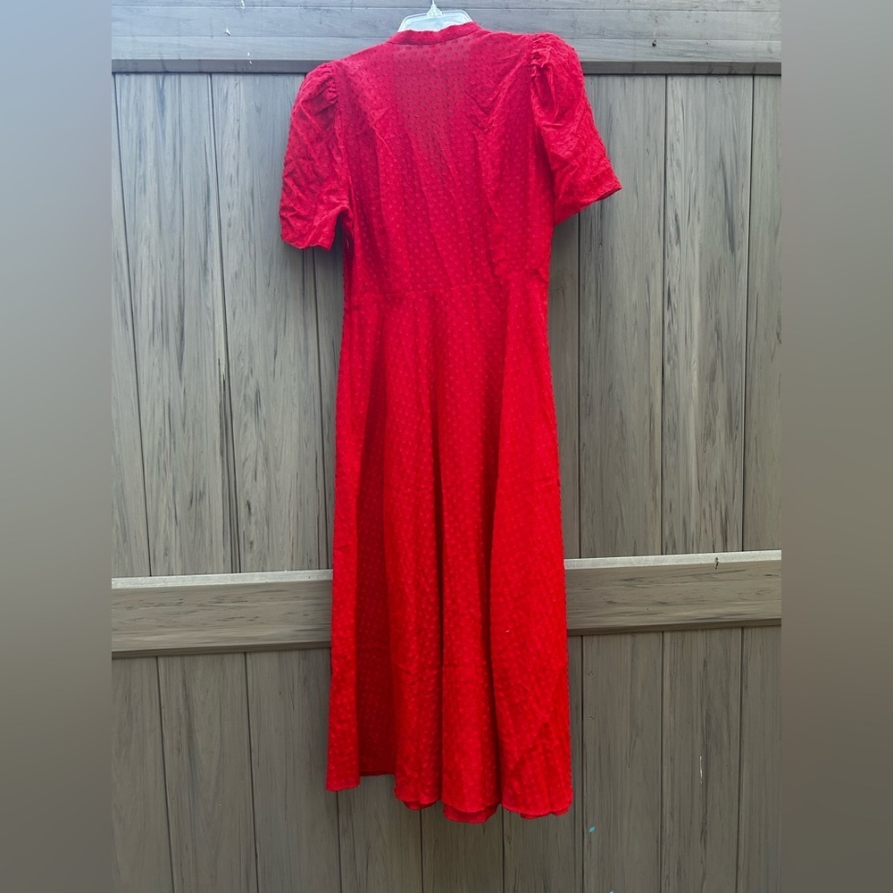 L.K Bennett Sina Red Silk-Cotton Midi Dress - Picture 8 of 10